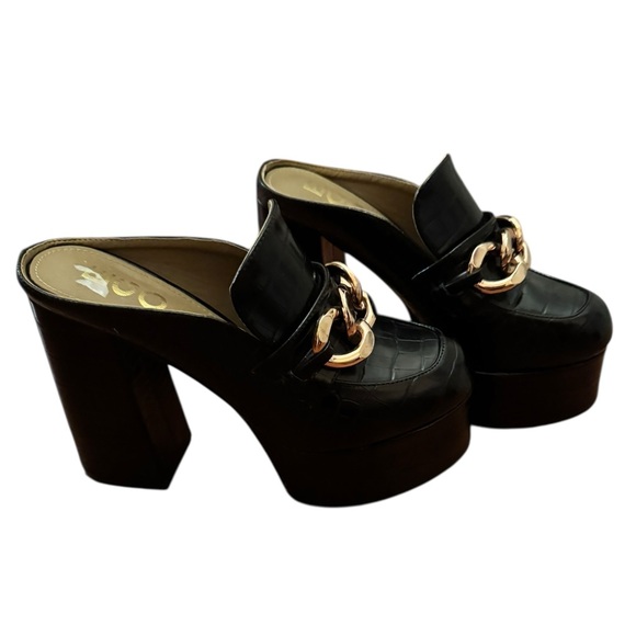 EGO Chunky Platform Leather Mule Heels Chain Detail Size 5 - Picture 3 of 8